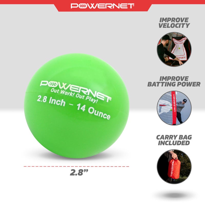 PowerNet Weighted Baseballs for Hitting Training, Baseball Training Equipment for Throwing & Batting, Build Muscle & Strength, 6 Balls 2.8" (14 Oz - Green) - Image 3